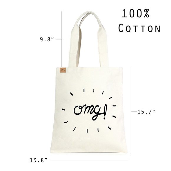NEW OMG Graphic 100% Cotton Canvas Book Grocery Reusable Shopping Eco Tote Bag - Picture 8 of 10